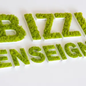 Lettres végétales Bizzi Enseigne en mousse stabilisée dans un bureau moderne